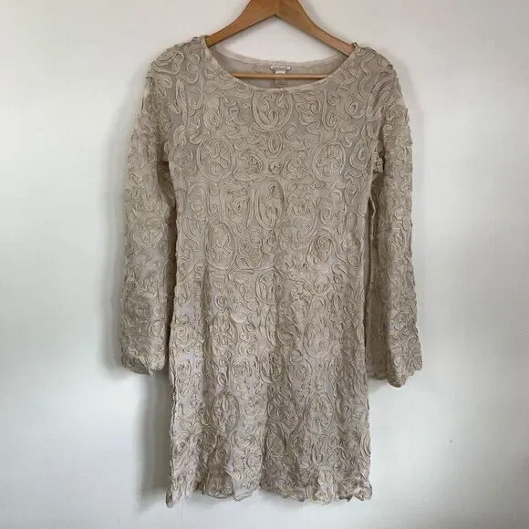 Sundance Soutache Dress Tan Cream Size XS Petite Lace Ribbon Wedding Guest Party - Picture 3 of 16